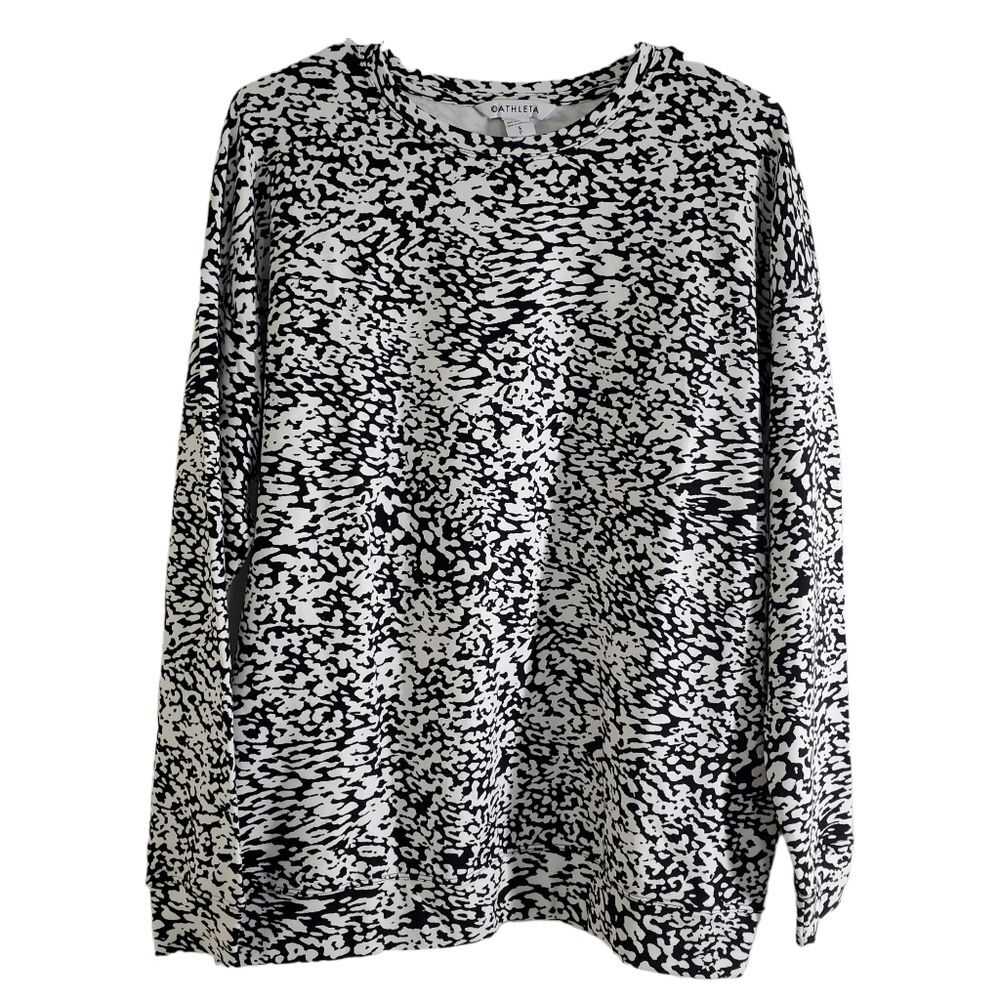 ATHLETA Balance Printed Pullover Sweater Black White Abstract Crewneck Sizs S